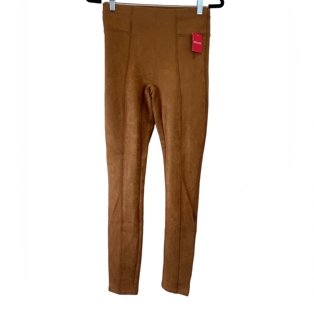 Spanx Faux Suede Leggings Brown‎ Pull On Shaping Leggings NWT Size S